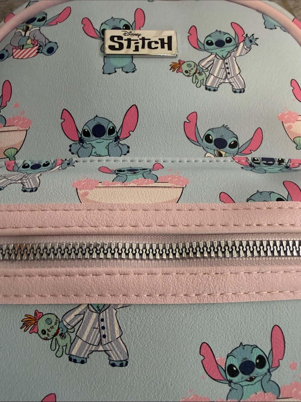 Disney Stitch Kids Small Backpack in Light Blue and Pink with Stitch Print NWT - Picture 2 of 6